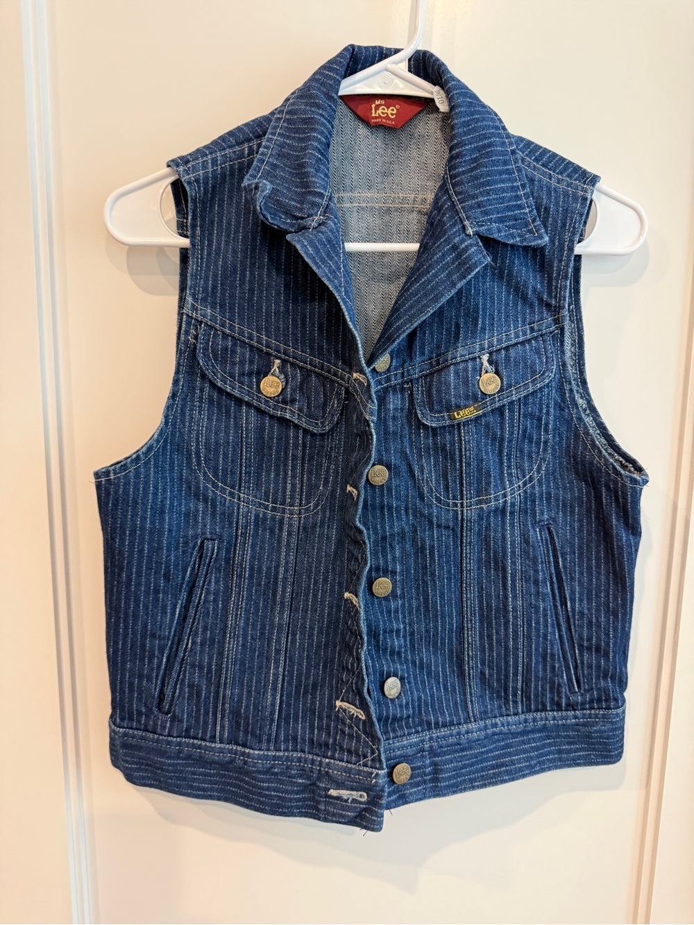 Vintage Lee Sleeveless Denim Vest in Dark Blue stripe